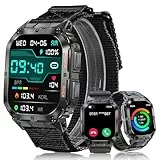 MEGALITH Smartwatch Herren Fitness Tracker: Wasserdicht Fitnessuhr Sport Schrittzähler - Militär Smart Watch Kompatibel Android iOS - Schwarz Nylon Armbanduhr Herren mit Telefonfunktion