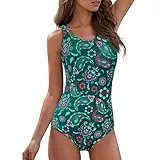 Durio Badeanzug Damen Sport Bademode Bauchweg Badeanzüge für Damen Sexy Sexy Einteilige Badeanzug mit Breite Schultergurte Dunkelgrün XL