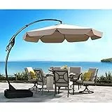 Grand patio Sonnenschirm mit Schirmständer, Gartenschirm 300cm mit Volant, Neigungswinkelverstellung, UV-Schutz UPF 50+, Marktschirm mit Kurbel, für Garten, Balkon, Terrass (Beige)
