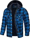 TACVASEN Herren Freizeithemden Gefütterte Flanell Hemdjakce Winter Kapuzenpullover Gesteppte Hooded Holzfällerjacke, Blau, XL