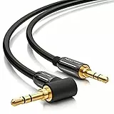 deleyCON 2m Klinkenkabel 3,5mm AUX Kabel Stereo Audio Kabel Klinkenstecker 1x 90° gewinkelt für PC Laptop Handy Smartphone Tablet KFZ HiFi-Receiver - Schwarz