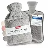 Blumtal Premium Wärmflasche mit Bezug & Tasche flauschig - Wärmeflasche aus verwendungssicherem Naturkautschuk mit Flauschbezug - auslaufsichere Bettflasche mit Innenfutter - Hot Water Bottle Grau
