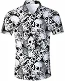Goodstoworld Totenkopf Hawaiihemd Herren Hallowee Urlaubshemden Coole Sommer Hawaii Hemd Aloha Casual Kurzarm Hemden Faschings Kostüme für Männer Slim Fit Shirt M