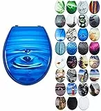 Grafner MDF WC Sitz mit Absenkautomatik viele schöne Motive zur Auswahl - stabile Qualität - einfache Montage WC Deckel Klobrille Softclose (Blue Drop)