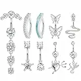 Kakonia 9 Stück 14G Bauchnabelpiercing für Damen Gold Silber Rosegold Chirurgenstahl Edelstah Nabelpiercing Ring Clicker mit Anhänger CZ Bauchnabelringe Piercing Schmuck Set 8MM