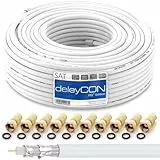 deleyCON HQ+ 30m SAT Koaxial Kabel 135dB - 5-Fach geschirmt für DVB-S - S2 DVB-T und DVB-C - 4K 1080p Full HD HDTV - inkl. 10x vergoldete F-Stecker