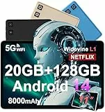 Android 14 Tablet mit Widevine L1, 8000 mAh + 18 W Schnellladung, 5 MP + 13 MP, Tablet 11 Zoll mit 20 GB RAM + 128 GB ROM (erweiterbar 1TB), 5G WLAN, GPS, Octa-Core 2.0 GHz, 1280 x 800, Face ID,