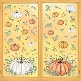 Horaldaily Herbst 123 Stück Fenster Aufkleber Klammern, Thanksgiving Ernte Fensterbilder Orange Kürbis Blätter Fensterabziehbild für Haus Party Laden Fenster Glas Anzeige Dekoration