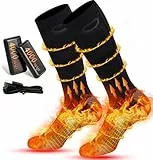 Rasfalo Beheizbare Socken Damen Herren, Wiederaufladbare Heizsocken mit 4000mAh Akku 3 Heizstufen, Beheizte Socken Warme Socken Fusswärmer Schwarz