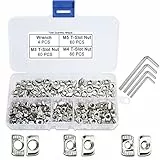 QIMEI-SHOP Nutensteine M3 M4 M5 Hammermutter T Nut Muttern Hammerkopfmutter Kohlenstoffstahl mit 4 Inbusschlüssel für 20 Serie Aluminiumprofile Extrusionsschlitz 184 Stück