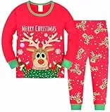 TCWWBB Weihnachten Schlafanzug Kinder Jungen Langarm Zweiteilig Pyjama Set Weihnachtsmann Elch Bär Baumwolle Mädchen Zweiteilig Schlafanzüge Set Größe 2-12 Jahre 98 104 110 116 122 128 140 152