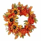NNXHWY Künstlicher Kranz aus Ahornblättern, Herbstkränze für die Haustür, 50 cm Herbstlaubkranz, Herbstkränze für die Haustür, Herbst-Sonnenblumenkranz, Blumenkränze für die Dekoration