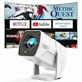 Beamer Kompatibel mit Netflix, Mini Smart Projektor mit WiFi Bluetooth 1080P Full HD, Elektrischer Focus & Automatische Trapezkorrektur, 270° Drehbar Heimkino Beamer Klein, Automatische App-Updates