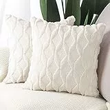 Madizz 2er Set Sanft Plüsch Kurze Wolle Samt Dekorativ Zierkissenbezüge Luxus Stil Kissenbezug für Sofa für Schlafzimmer Beige 40x40 cm Quadrat