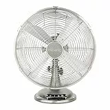 H.Koenig Elektrischer Tischventilator JOE48 Geräuschlos Metalldesign, 3 Geschwindigkeiten, Fest oder 90° Oszillation, Vertikal verstellbar, Rutschfester Fuß