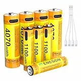ENEGON 4er-Pack AAA + 4er-Pack AA Lithium-Akkus USB-C wiederaufladbar, AAA 1100 mWh/AA 4070 mWh, 1,5 V konstant, mit 1-auf-4-Ladekabel, für Fernbedienungen, Waagen, Tastaturen und Mäuse& mehr