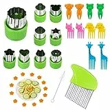 tonyg-p 21 Stück Obst Gemüse Ausstechformen, Edelstahl Cookie Plätzchen Ausstecher Mini Gemüseschneider Set Kinder mit Wellenschneider, 10 Stück Karikatur Zahnstocher für Kuchen, Keks, Sandwich