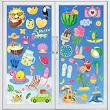4 Blatt Sommer Fensteraufkleber, 63 Designs Sommer Fensterbilder, Wiederverwendbar Fensterdeko, Doppelseitig Fenster Deko Selbstklebend Für Kinderzimmer, Sonne, Strandstühle, Schwimmringe
