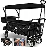 Miweba Faltbarer Bollerwagen MB-20 | Sonnendach UV-beständig - 2X Anschnallgurte - Transportwagen für Kinder - Traglast 100 Kg - Wagen - Feststellbremse - Hartgummireifen (Schwarz)