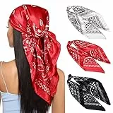 Kajeer 3 Stück Kopftuch Bandana Halstuch für Damen - 90x90cm Große Satin Seidentuch Weiches Satinschal Haarschal für Frauen