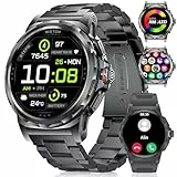 Smartwatch Herren mit Telefonfunktion,1.43' AMOLED Fitnessuhr mit 130 Sport Modi für Android iOS,Schlafmonitor Militär Männer Smart Watch,5ATM Wasserdicht Sportuhr,Aktivitätstracker