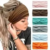 6Stück Stirnbänder für Frauen Breite verknotete Turban Bandana Boho Kopftücher Wraps Yoga Haarbänder Stoff elastische Stirnband Sport Laufen Kopftücher