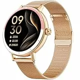 TOOBUR Smartwatch Damen Rund mit Zwei Armbändern, Fitness Sport Uhr, Herzfrequenzmesser, Schrittzähler Uhr Kompatibel mit Android und iOS, Anrufe Annehmen & Tätigen, HD-Touchscreen, Roségold