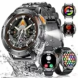 ESFOE Smartwatch Herren - 1,43‘’ AMOLED Display/Taschenlampe/530mAh Akku Fitnessuhr mit 120+ Sportmodi/5ATM Wasserdicht/Bluetooth-Anrufe,Blutdruck/Herzfrequenz/SpO2/Schlafmonitor Mitternacht