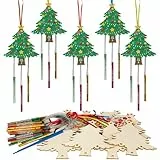 WEDNOK 10 Stück Weihnachtsbaum Windspiel Bastelset Weihnachten Basteln Kinder Holz Weihnachtsdeko Bastelhandwerk zum Bemalen Kreativsets Klangspiele Geschenk für Mädchen Jungen Weihnachten Winter