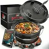 BBQ Dutch Oven [Das Original] - 10,8 Liter Dutch Oven Set mit Topfständer & 2,2 Liter Deckel mit Doppelfunktion zusätzlich als Grillpfanne nutzbar – inkl. Deckelheber und E-Book