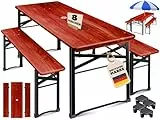 KESSER® Bierzeltgarnitur 3-TLG., Festzeltgarnitur klappbar, Biertisch mit 2 Bierbänken, Gartenmöbel Set Holz, Partygarnitur, Sitzgarnitur, wetterfest, stabil, 170x46x75cm, 12-TLG. Bodenschoner