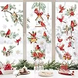 decalmile Fensterbilder Weihnachten Selbstklebend Fensteraufkleber Roter Kardinal Fenster Abziehbilder Vögel auf Baum Fenstersticker Weihnachts Fensterdeko Aufkleber Kinder Winter Weihnachtsdeko