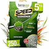 Terrauno Turbo Rasendünger SPEED Frühjahr/Sommer & Herbstrasendünger, Sofortwirkung in 24 Stunden, Universaldünger, 5 kg für 250 m², schneller Wachstumsschub und saftiges Grün