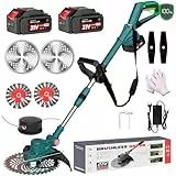 Hengriacly Akku Rasentrimmer für Makita Akkus, Rasentrimmer mit Akku 21V, Rasentrimmer mit Unkrautbürste, Freischneider Akku - Inkl. 2 X 4.0Ah Batterie & Ladegerät, 750W Bürstenloser Motor (Blau)