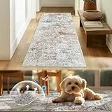 TOPICK Läufer Flur Waschbar Küche Läufer Modern Abstrakte Teppich Dünner Antibakterieller Faltbar rutschfest Teppich für Brücken Schlafzimmer Wohnzimmer Tisch Flur Eingangsbereich 60x150cm Braun