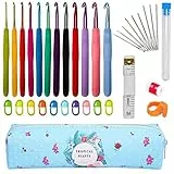 JOZEA Häkelnadeln Set, 12 Größen Stricken Nadel, Bunte Ergonomische, Weiches, Häkeln Stricken Nadeln, mit tragbaren Tasche, mit Zubehör, geeignet für Häkelliebhaber und Anfänger, blau