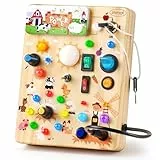 Joyreal Baby Montessori Busy Board ab 1 Jahr, Motorikspielzeug mit 19 LED, Activity Board Holzspielzeug Lernspielzeug Sensorik Spielzeug, Geschenk Jungen und Mädch ab 2 3 4 Jahr (Bauernhof)