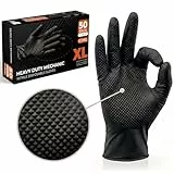 The Real Touch Nitrilhandschuhe, Größe XL, 50 Stück, Extra Stark Mechaniker Einweghandschuhe, Diamanttextur, Latexfrei & Puderfrei, Ideal für Kfz, Werkstatt & Industriearbeiten (Schwarz – 50, XL)