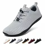 Geweo Barfußschuhe Herren Damen Sommer Bequeme Barfuss Schuhe Sneaker mit Breite Zehenbox für Sport Fitness Gym Schuhe Leicht Atmungsaktiv Turnschuhe Zero-Drop Sohle Barefoot Shoe Unisex Grau 43EU