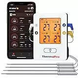 ThermoPro TempPro Bluetooth 5.0 Digital Bratenthermometer Grillthermometer Funk Fleischthermometer mit 4 Sonde für BBQ, Garraum, Smoker, Steak, Unterstützt IOS, Android, Reichweite bis zu 150m