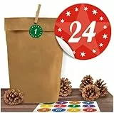Adventino Adventskalender 24 Kraftpapiertüten mit 24 weihnachtlichen Aufklebern Kindermotive zum Verschließen als Weihnachts-Geschenktüte zum Basteln und Befüllen