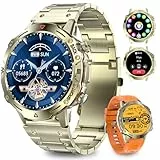 Homailida Smartwatch Herren mit 2 Uhrgürteln, über 100 Sportmodi, 24/7 Herzfrequenz, Schlafüberwachung, Smart Watch mit Telefonfunktion, Nachrichtenfunktionen, Fitnessuhr für Android und iOS, Gold