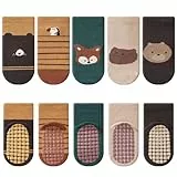 Kyopp 5 Paar Stoppersocken Baby Kleinkinder ABS rutschfeste Socken Tiermotive Kindersocken Animals Baumwolle Crew Socks