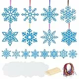 MONCAP 48 Stück Schneeflocken Kratzpapier Winter Kratzbilder Kinder Regenbogen Scratch Art Schneeflocken Kreativ DIY mit Holzstiften Bändern für Weihnachten Winter Deko Party Mitgebsel Geburtstag