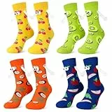 Utensilsto 4 Paar Magnetische Socken 39-44 Lustige Geschenke Hand in Hand Socken mit Magnetarmen,Fruchtmuster Kuschelsocken Weihnachten Jahrestag Hochzeitstag Geschenk