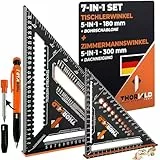 THORVALD Zimmermannswinkel 7-in-1 Set 300 mm + 180 mm Winkelmesser Anschlagwinkel - Inkl. Tieflochmarker - Aluminiumwinkel zum präzisen Anreißen & Zeichnen/Multifunktional Perfekt um Zeit zu sparen