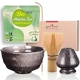 Goodwei Matcha Set mit Matcha Besen, Matcha Schale, Besenhalter aus Keramik und BIO Matcha Tee aus Japan | Geschenkset (Goma)