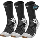 Lounwee Coolmax Kompressions Laufsocken für Herren: Crew Sportsocken mit Belüftungsnetz Schweißableitend for Wandern Sport 3 Pack Größe 43-46 Black