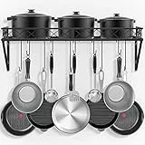 Bomclap Küchenregal Pfannenhalter, Eisen Küchenregal Hängend Topf-Rack mit 10 Haken, Küchenwand Regal Pfannen Regal für Töpfe und Pfannen, 70 x 28 x 23cm, Schwarz