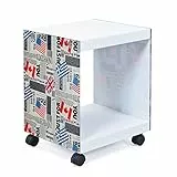 Inter Link - Beistelltisch - Nachttisch - Couchtisch - Auf Rollen - Flag Cube - Glas und MDF - Modern und praktisch - Weiß lackiert - 38 x 33,5 x 46 cm